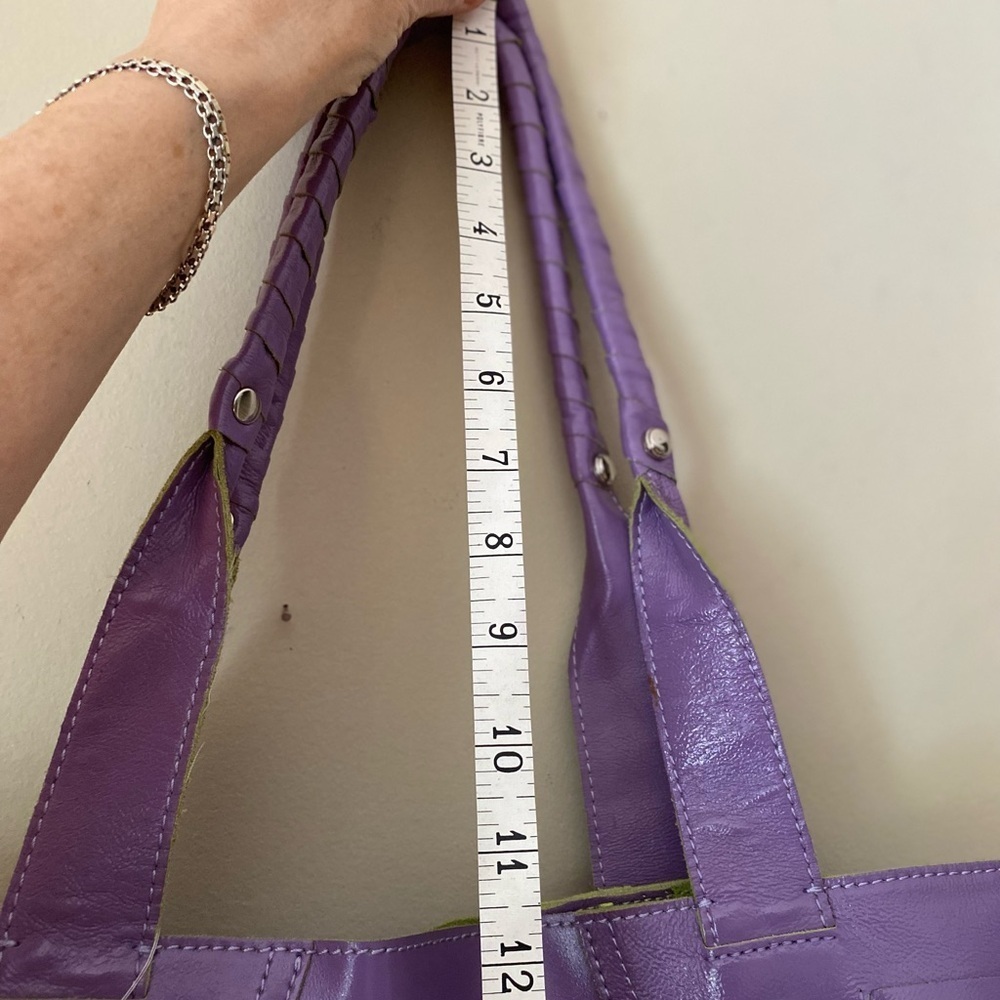 B Makowsky Purple Patten Leather Burbank Tote Bag with Green Accents NWT - Picture 7 of 10